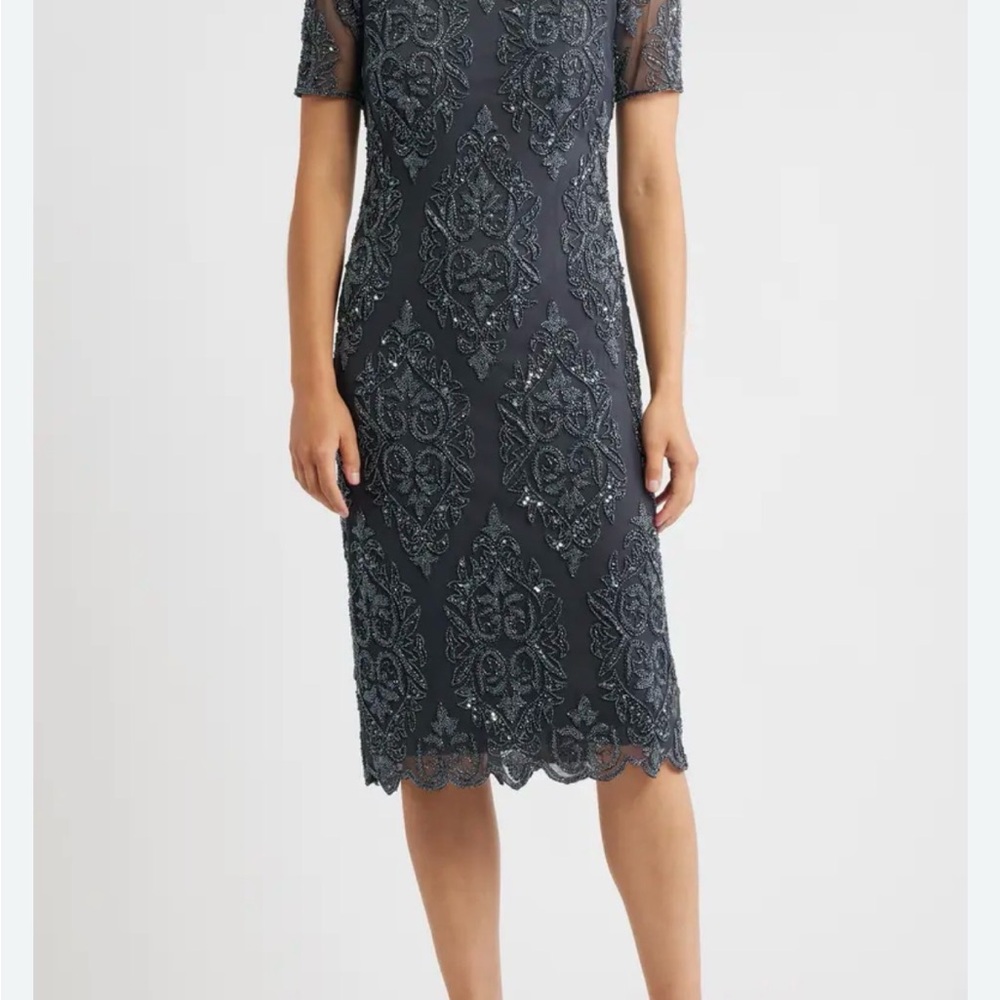Pisarro Nights Beaded Cocktail Midi Dress